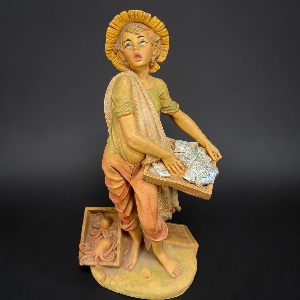 Fontanini Simonelli Italy Fisherman Figurine Boy with Fish Octopus 12 Inch Large